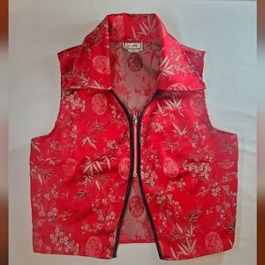 Vintage Y2k Chinese Silk Red Crop Top Zip Vest